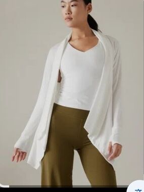 Athleta Ivory Draped Open-Front Cardigan